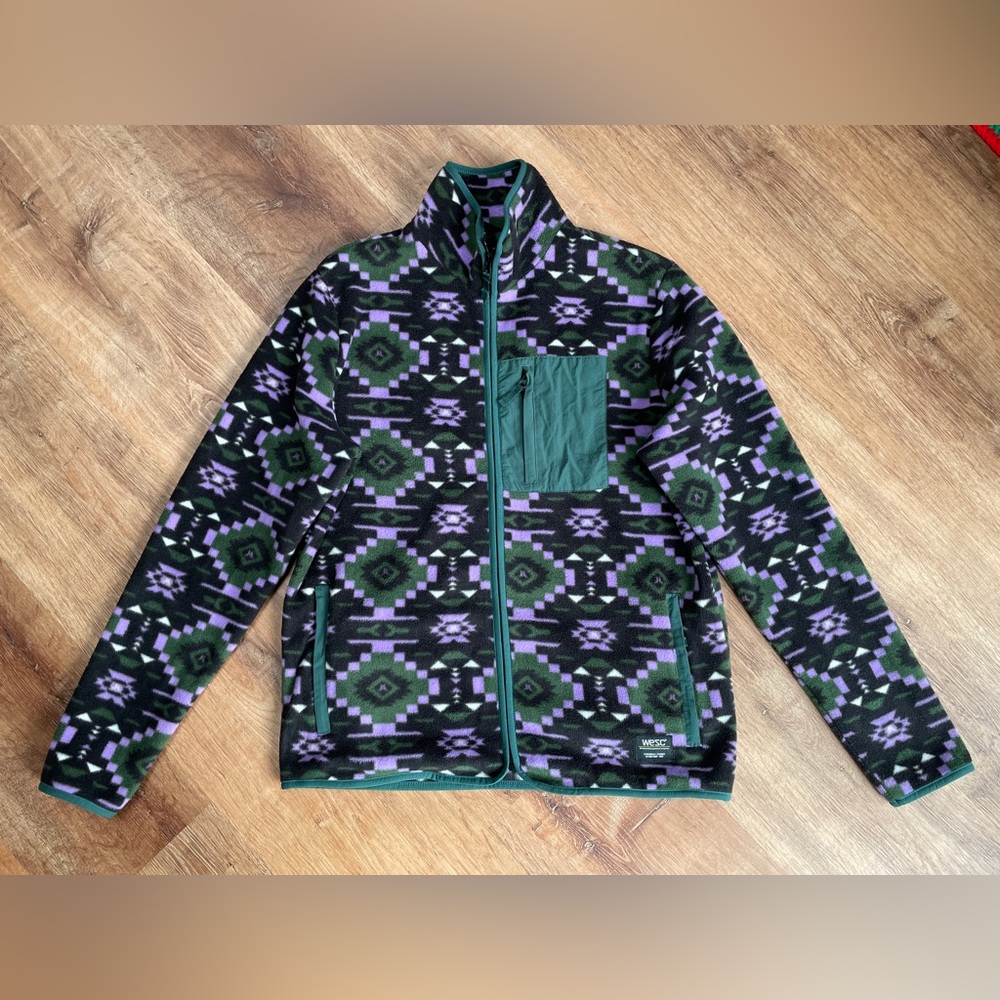 WESC Fleece Zip Jacket Moritz Aztec Womens XL Mens‎ L Purple Blanket